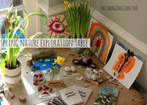 Spring nature exploration table for kids