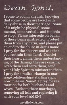 Prayer: Stop Abuse In Marriage --- Dear Heavenly Father, I come to you ...