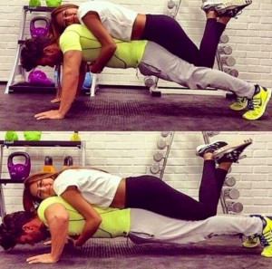 Couple working out together