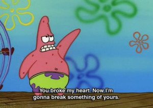 broke, broken heart, spongebob squarepants, subtitles, text