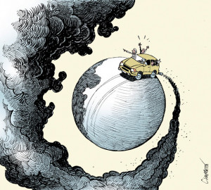 Not so funny cartoon shows an SUV circling the earth and being mind ...