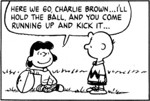 And time after time, Charlie Brown falls for it. Only to have Lucy ...