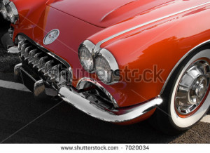 Vintage red Chevrolet Corvette sports car with chrome trim - stock ...