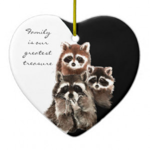 Family Quote Dated Watercolor Raccoon Animal Christmas Tree Ornaments