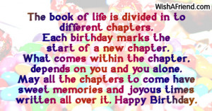 ... different chapters each birthday marks the start of a new chapter what