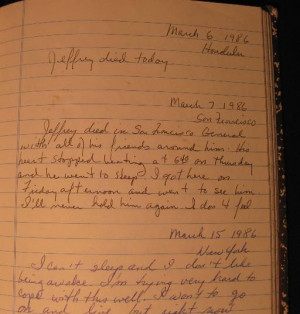 Diary entry about Jeffrey Sevcik's death on March 6, 1986 -- Vito ...
