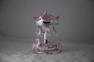 Pink Carousel Silver Plating Music Rotating Music Box Polyresin ...