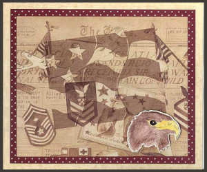 ... Flag Background on scrapbook paper with Miliary Art Images on it