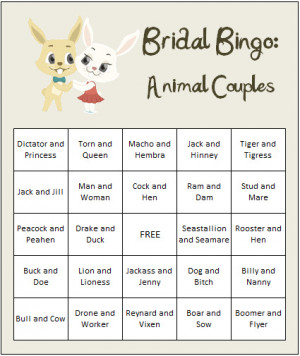 Bridal Shower Games FREE Printable - Get our Animal Couples Bingo ...