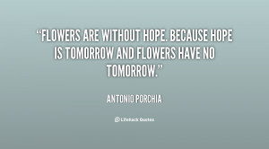 Flowers are without hope. Because hope is tomorrow and flowers have no ...