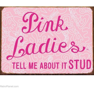Grease Movie Pink Ladies Sign Tell Me About It Stud Metal Signs ...