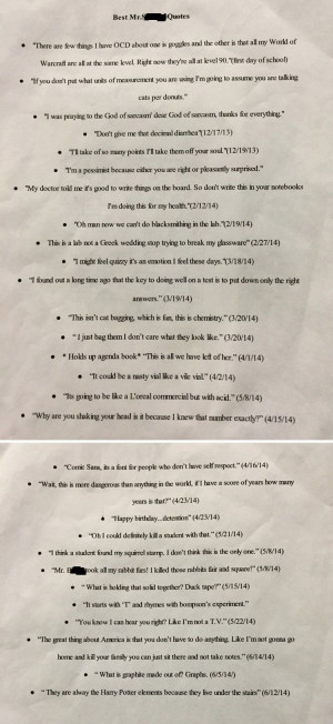 Best chemistry teacher quotes as documented by his students...