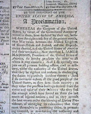 War of 1812 Declared… COLUMBIAN CENTINEL, Boston, June 27, 1812 ...
