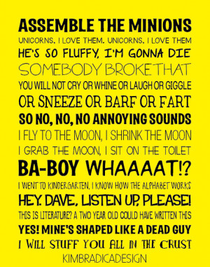 Despicable Me Quotes Subway Art, 11x14 Digital Print
