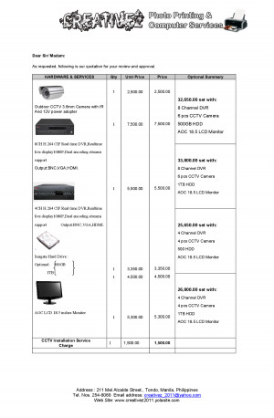 Quotation format for cctv installation