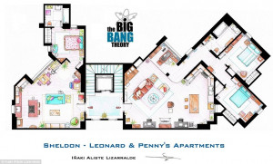 ... sketch floorplan of Friends apartments and other famous TV shows