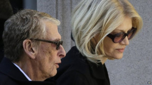 Mike Nichols, left, and Diane Sawyer arrive for the funeral of actor ...