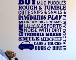 Boys Room-Vinyl Lettering decals w all words decal graphics Home decor ...
