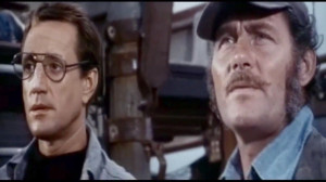 ... (Police Chief Martin Brody) and Robert Shaw (Quint) in Jaws (1975