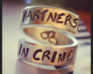 Partners in crime handcuffs inside spiral hand stamped BFF rings ...