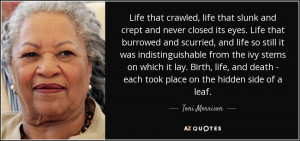 ... death - each took place on the hidden side of a leaf. - Toni Morrison