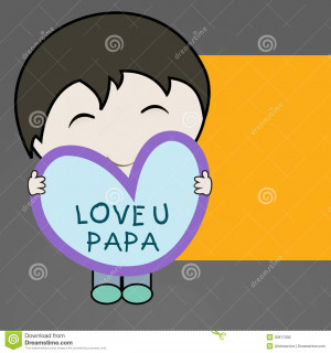 Cute little boy holding a heart shape note with text Love You Papa on ...