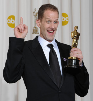 Pete Docter celebrates his Oscar for best animated feature for 'Up'