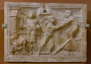 Iphigenia. mythological sarcophagus, end: Iphigenia's escape from ...