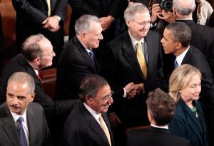 Jon Kyl U S President Barack Obama greets L R Sen Lamar Alexander