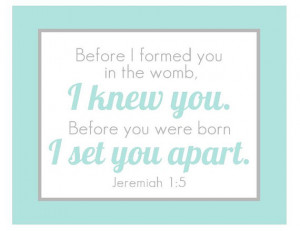 ... Scripture Quote, Bible Verse Jeremiah 1:5 - Aqua and Gray 8x10 Baby