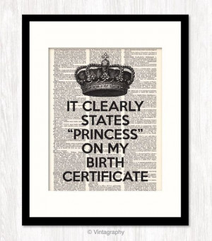 CROWN Wall Decor, Princess Birth Certificate Quote, Funny Quote ...
