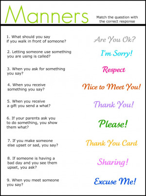Girl Scout Manners Sheet:
