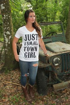 White Just a Small Town Girl Quote V Neck BOX Shirt Top - The Rustic ...