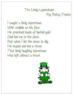 The Lively Leprechaun poem for St. Patrick's Day. Free Printable ...
