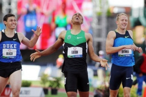 Ashton Eaton breaking the world record in the decathlon during the ...