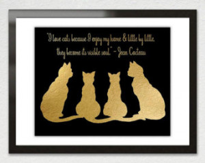 Love CATS - Faux GOLD Foil Leaf A rt Print Poster - Jean Cocteau Quote ...