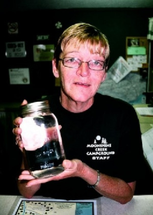 Cathie with some of Popcorn Sutton’s moonshine