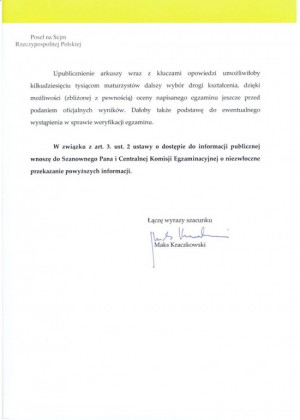 Pismo do Centralnej Komisji Egzaminacyjnej