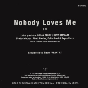 Dave Stewart and Bryan Ferry Nobody Loves Me FERRY2 France CD Promo 02 ...
