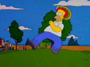 Homer begins to strut along,