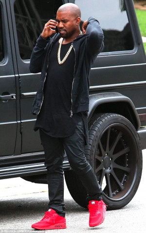 Kanye West wears Balmain Hoodie, Fear of God LA Tee, and Nike Air Max ...