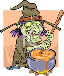 Cartoon of a Ugly Witch Stirring a Pot of Witches Brew - Royalty Free ...