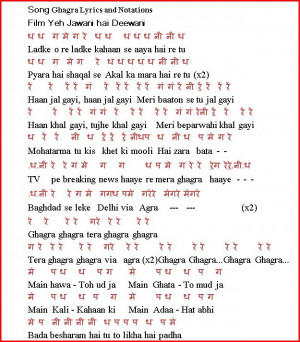 Hindi Songs Lyrics In Hindi Hindi song ghaghra notations.