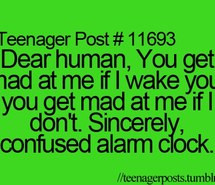 alarm clock, awake, confused, funny quote, mad