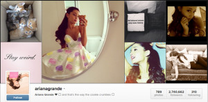 10. Ariana Grande ( @arianagrande ): 2.74-million followers