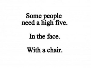 chair, face, high five, people, text