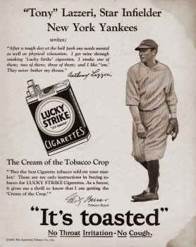 Tony Lazzeri of the New York Yankees finds Lucky Strike cigarettes ...