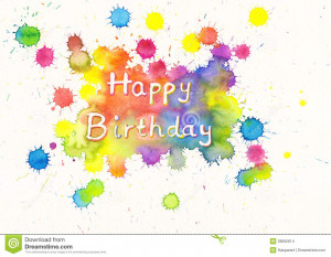 Hand-painted Happy Birthday watercolor card with colorful paint ...
