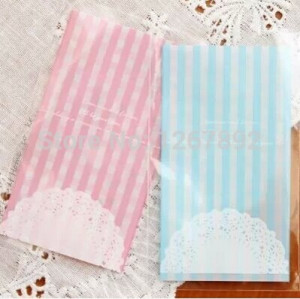10 Self Adhesive Blue Pink Lace Plastic Candy Bread Bags Cookie Bakery ...