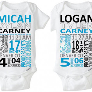 Identical Twins Fraternal Twins Boys Baby Gift: Birth Stats Onesuit ...